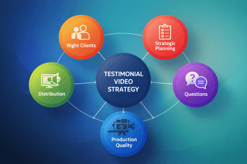 5 key components of testimonial video strategy including clients planning questions production and distribution