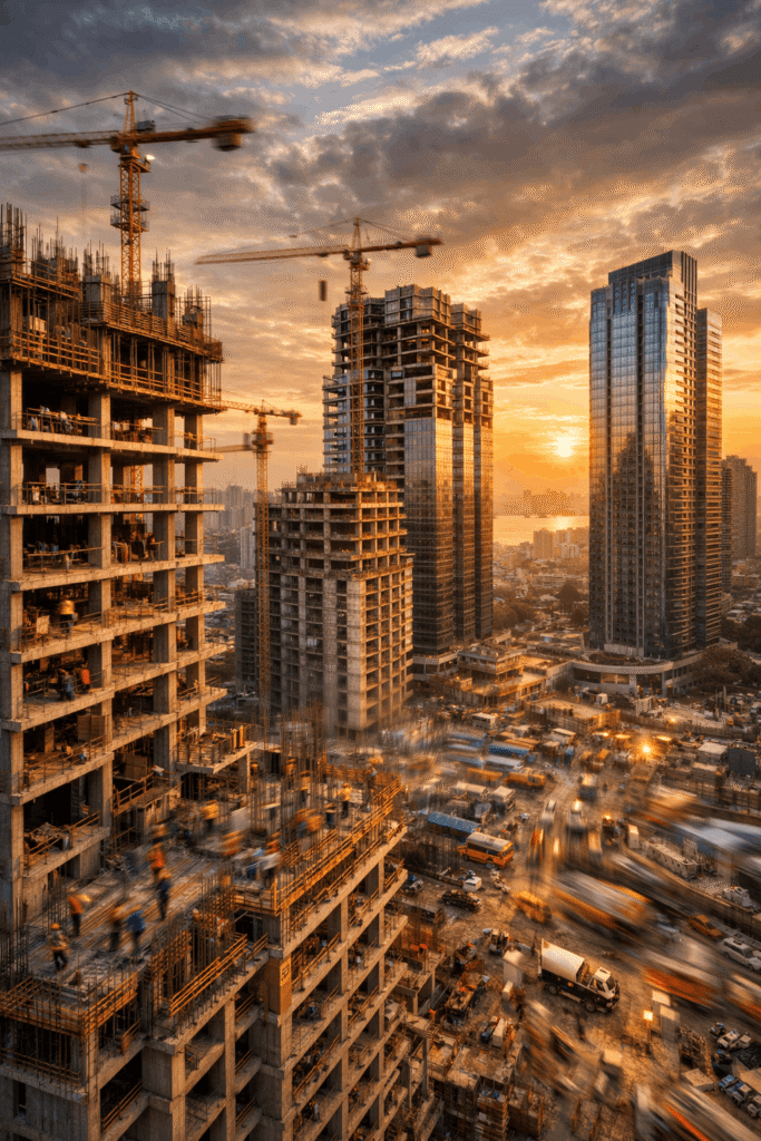 Person watching construction time lapse video on phone