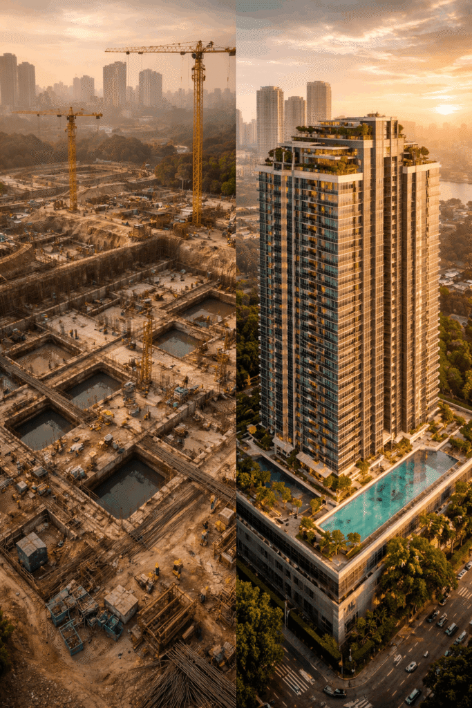 Construction time lapse video showing building progress in Mumbai