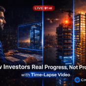 Before and after Mumbai construction site showing high-rise building progress with time-lapse videography