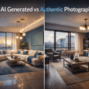 Side by side comparison of AI generated property image versus authentic professional real estate photography