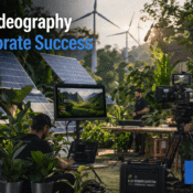 Sustainable video production set powered by renewable energy with eco-friendly equipment and green practices