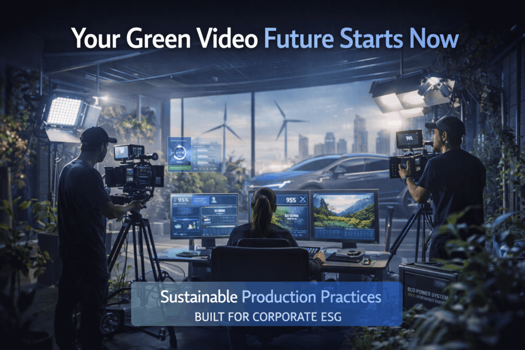 Vision of future sustainable video production environment with green technology and eco-conscious practices becoming standard