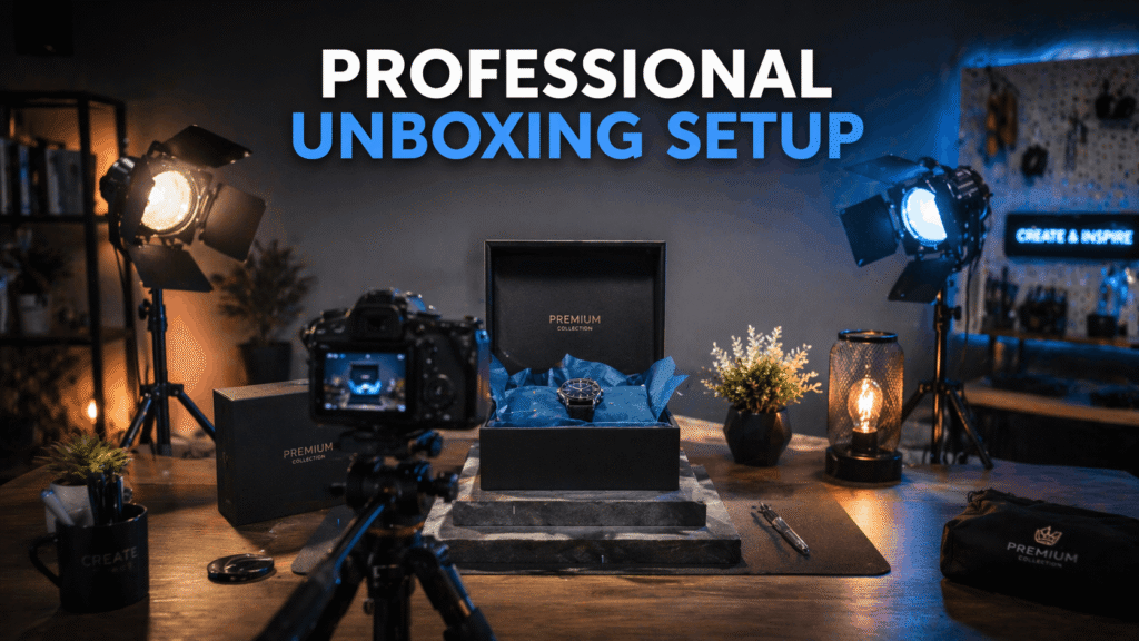 Professional studio setup for filming cinematic unboxing videos with proper lighting and camera positioning