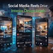 Multiple social media platform screens showing interior design reels and short form video content