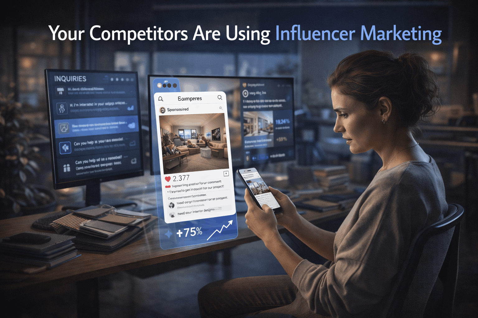 Interior designer recognizing competitor success through influencer marketing strategy on social media