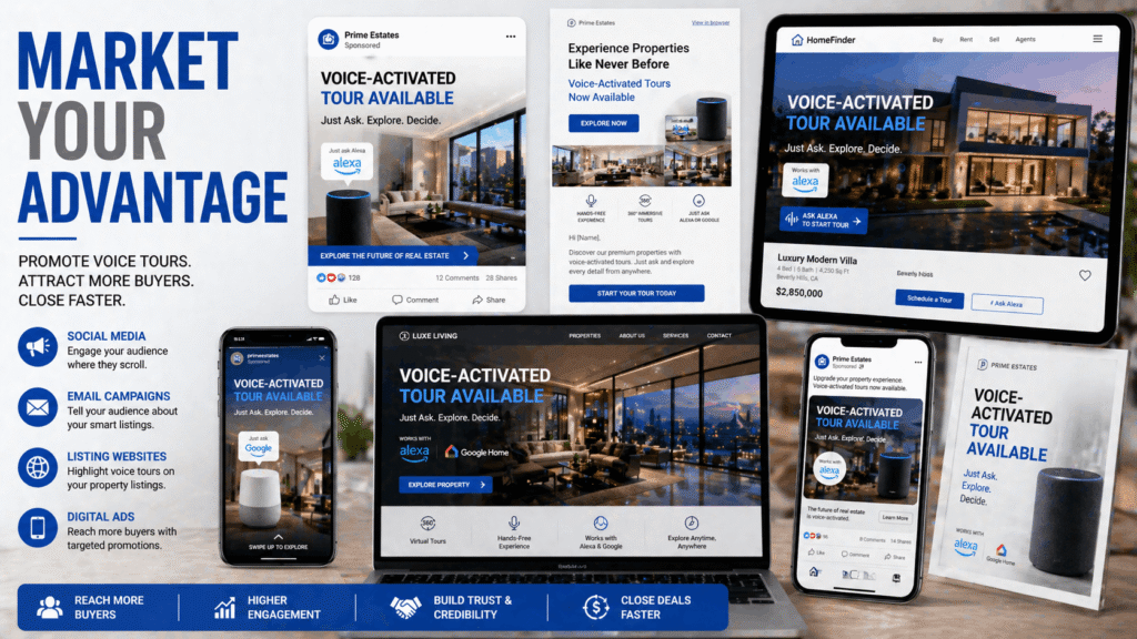  Multi-channel digital marketing campaign promoting voice-activated property tour capabilities