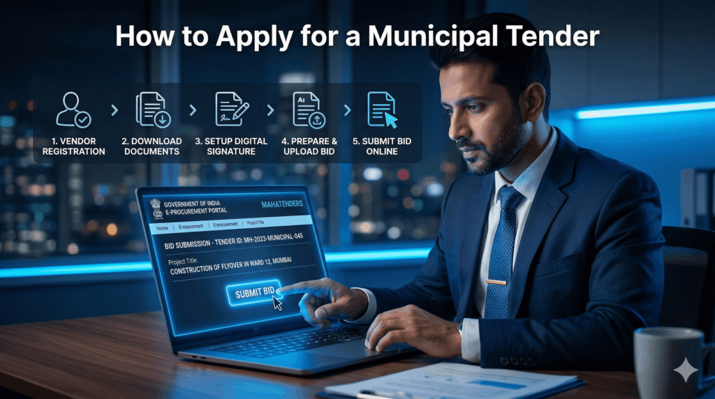 business professional applying for municipal tender online using e procurement system in MumbaiCaption (optional for blog/social):