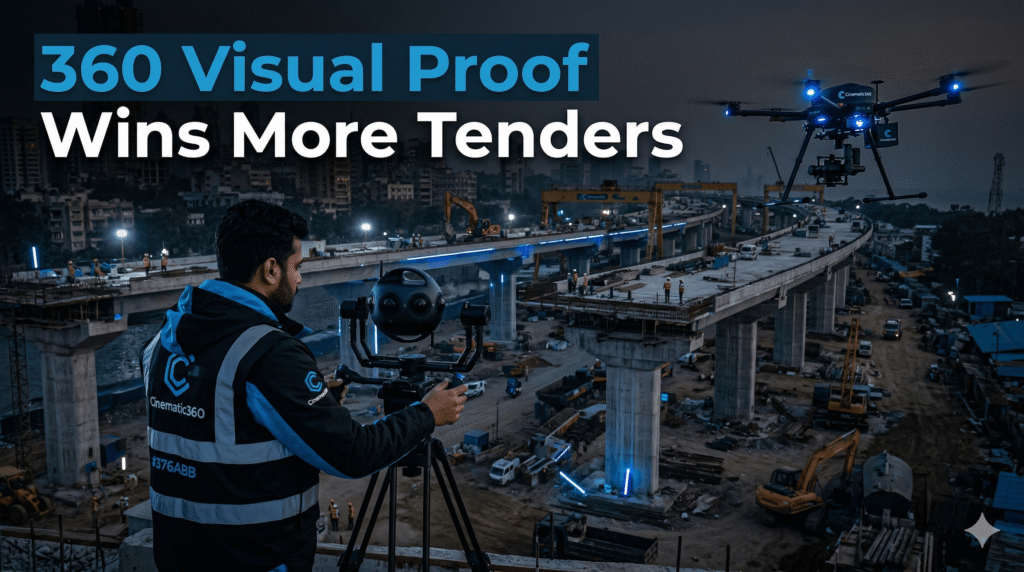 drone and 360 camera capturing construction project for tender presentation in Mumbai