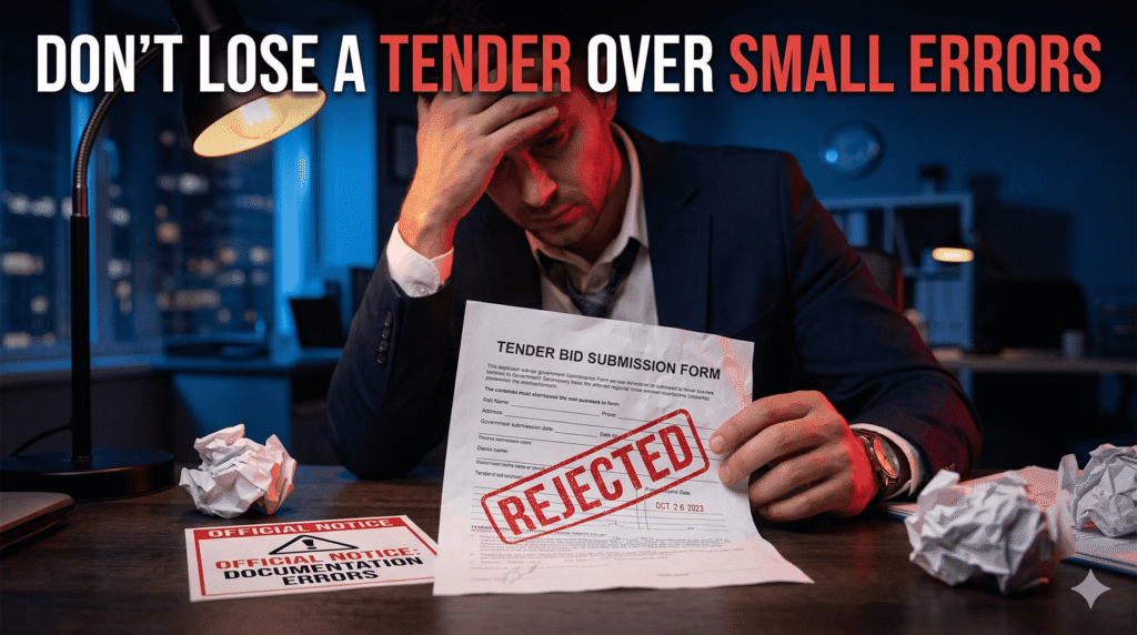 businessman holding rejected tender document due to documentation errors