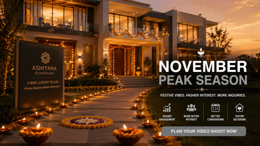  November property video with Diwali festival decorations showing peak season real estate marketing strategy