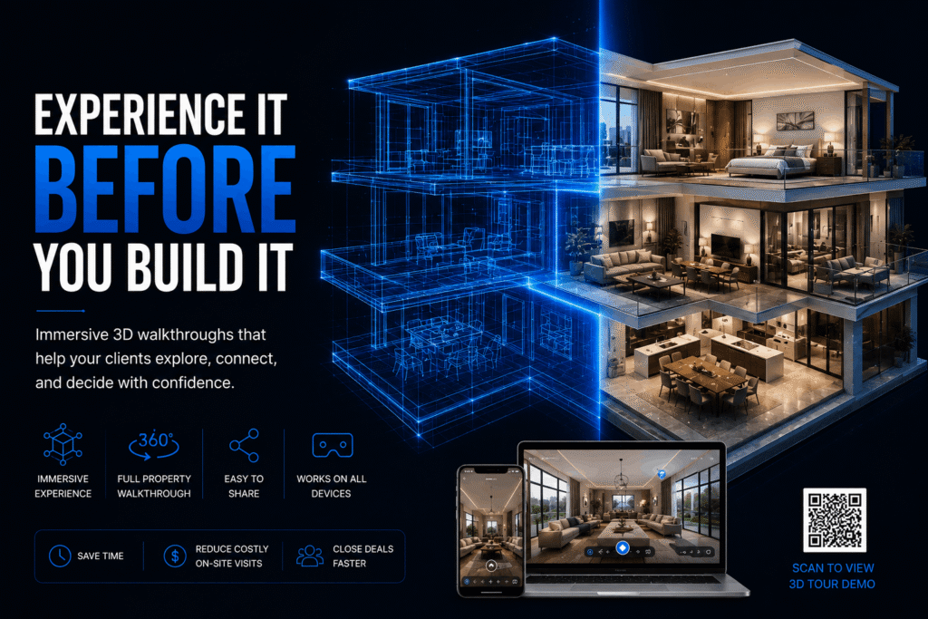 3D Matterport tour of interior design project showing interactive room navigation