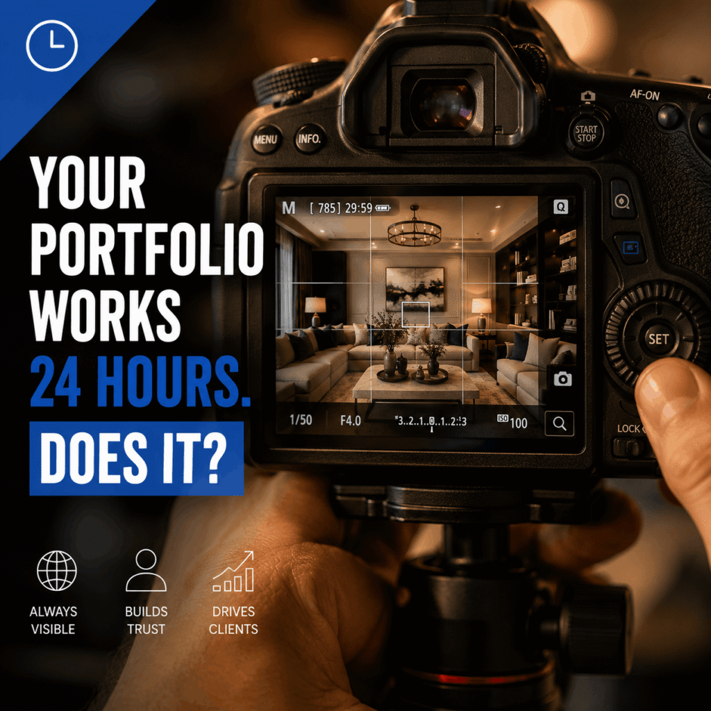 Professional photographer shooting interior design project for portfolio and marketing