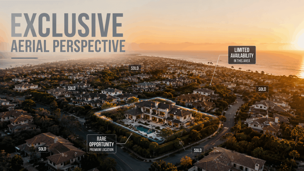 Drone aerial view showing property location scarcity and exclusive positioning in premium neighborhood