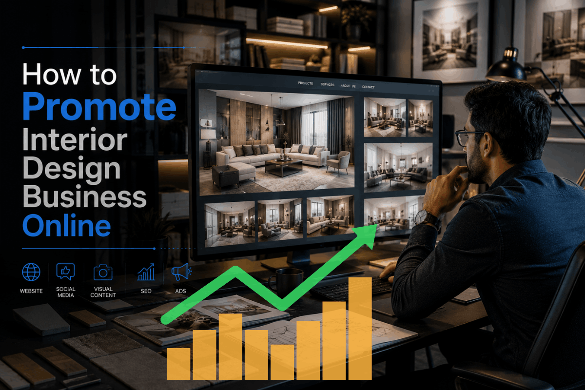 Interior designer working on online marketing strategy for interior design business