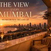 An ultra-luxury Mumbai penthouse showcasing floor-to-ceiling windows, Italian marble flooring, and breathtaking sea views during golden hour.
