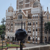 Insta360 Pro 2 camera capturing a historic heritage building in Mumbai