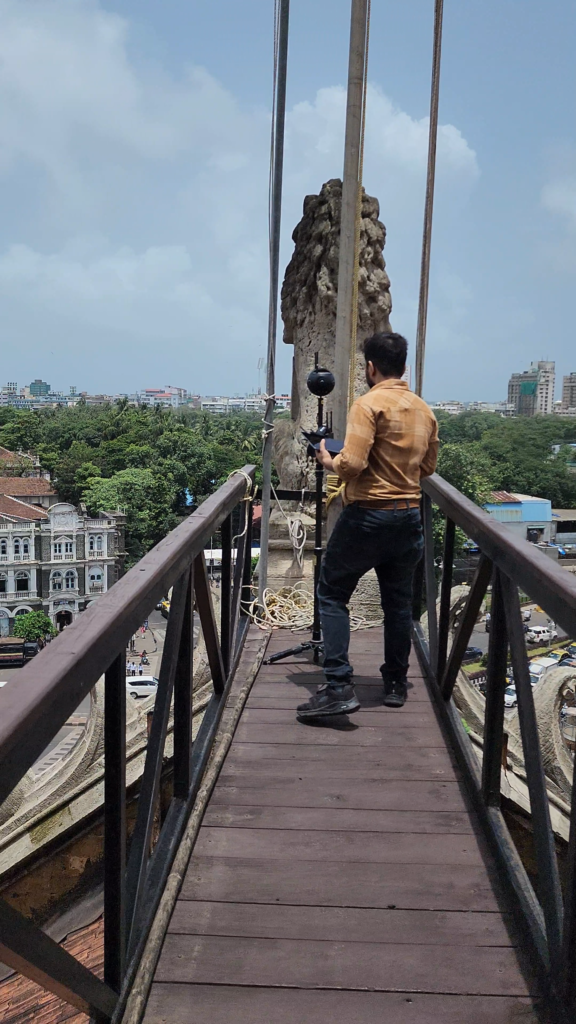 Insta360 Pro 2 camera setup for 360 videography at a heritage building in Mumbai