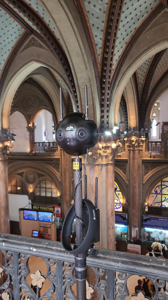 Insta360 Pro 2 camera setup for 360° videography inside a heritage building in Mumbai